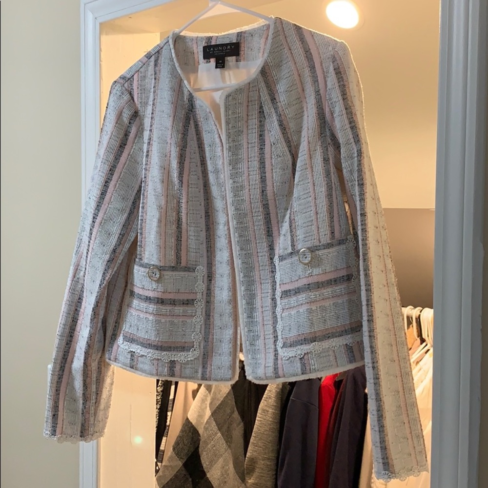 NWT LAUNDRY brand short blazer grey and pink
